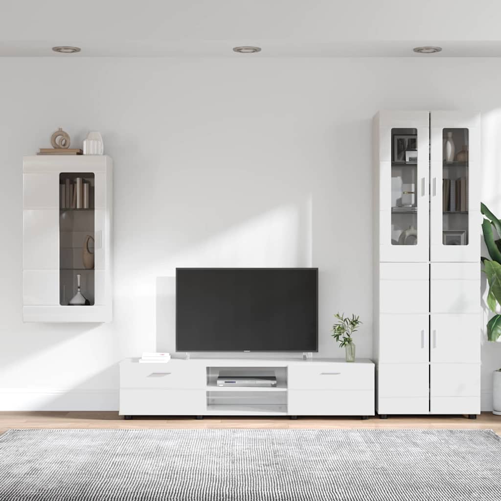 TV szekrény garnitúra FLORIN 3 pcs Magas Fényű Fehér Szerelt Fa