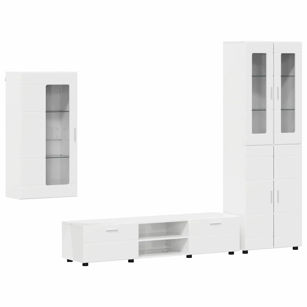 TV szekrény garnitúra FLORIN 3 pcs Magas Fényű Fehér Szerelt Fa