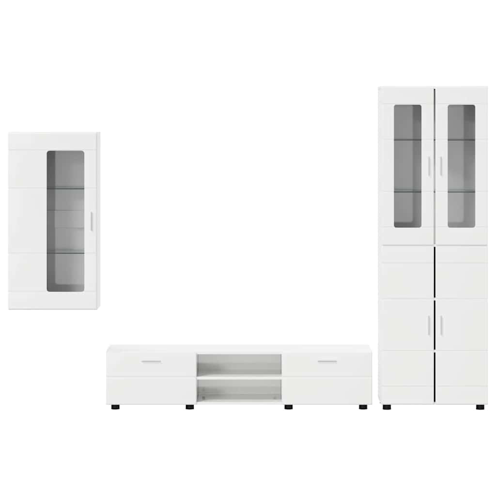 TV szekrény garnitúra FLORIN 3 pcs Magas Fényű Fehér Szerelt Fa