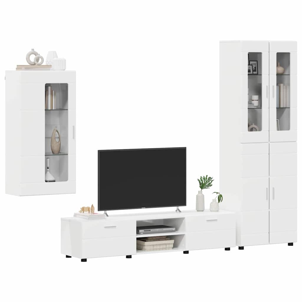 TV szekrény garnitúra FLORIN 3 pcs Magas Fényű Fehér Szerelt Fa
