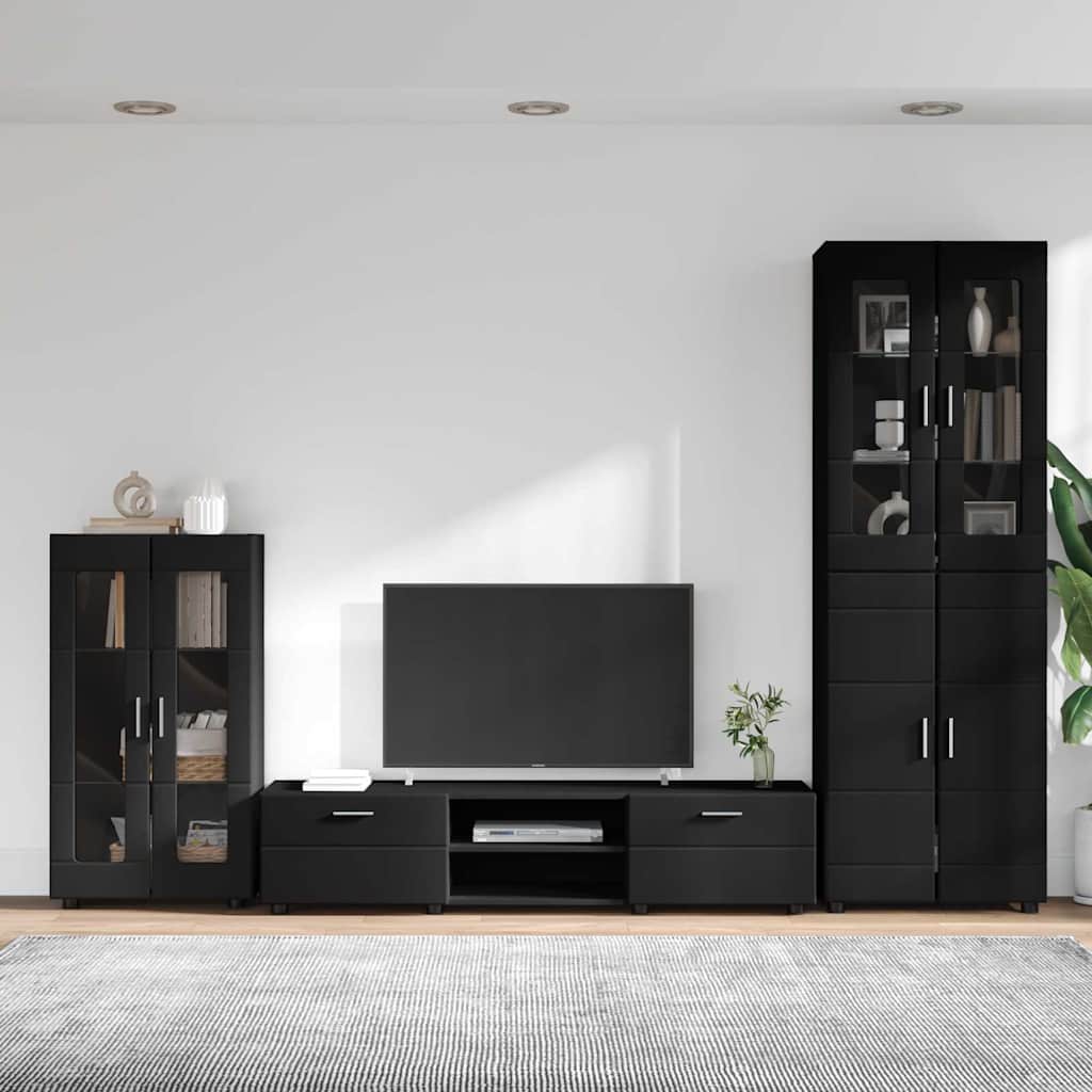 TV szekrény garnitúra fiókkal FLORIN 3 pcs Fekete Faanyag