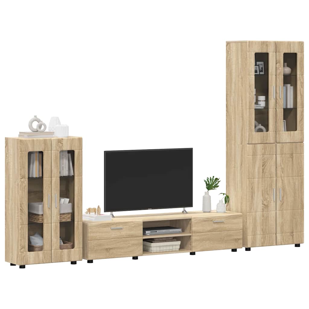TV szekrény garnitúra fiókkal FLORIN 3 pcs Sonoma tölgy Faanyag