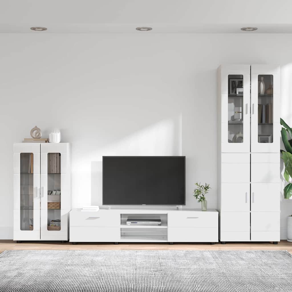TV szekrény garnitúra FLORIN 3 pcs Magas Fényű Fehér Faanyag