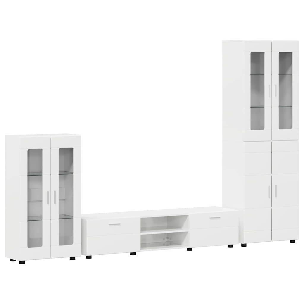 TV szekrény garnitúra FLORIN 3 pcs Magas Fényű Fehér Faanyag