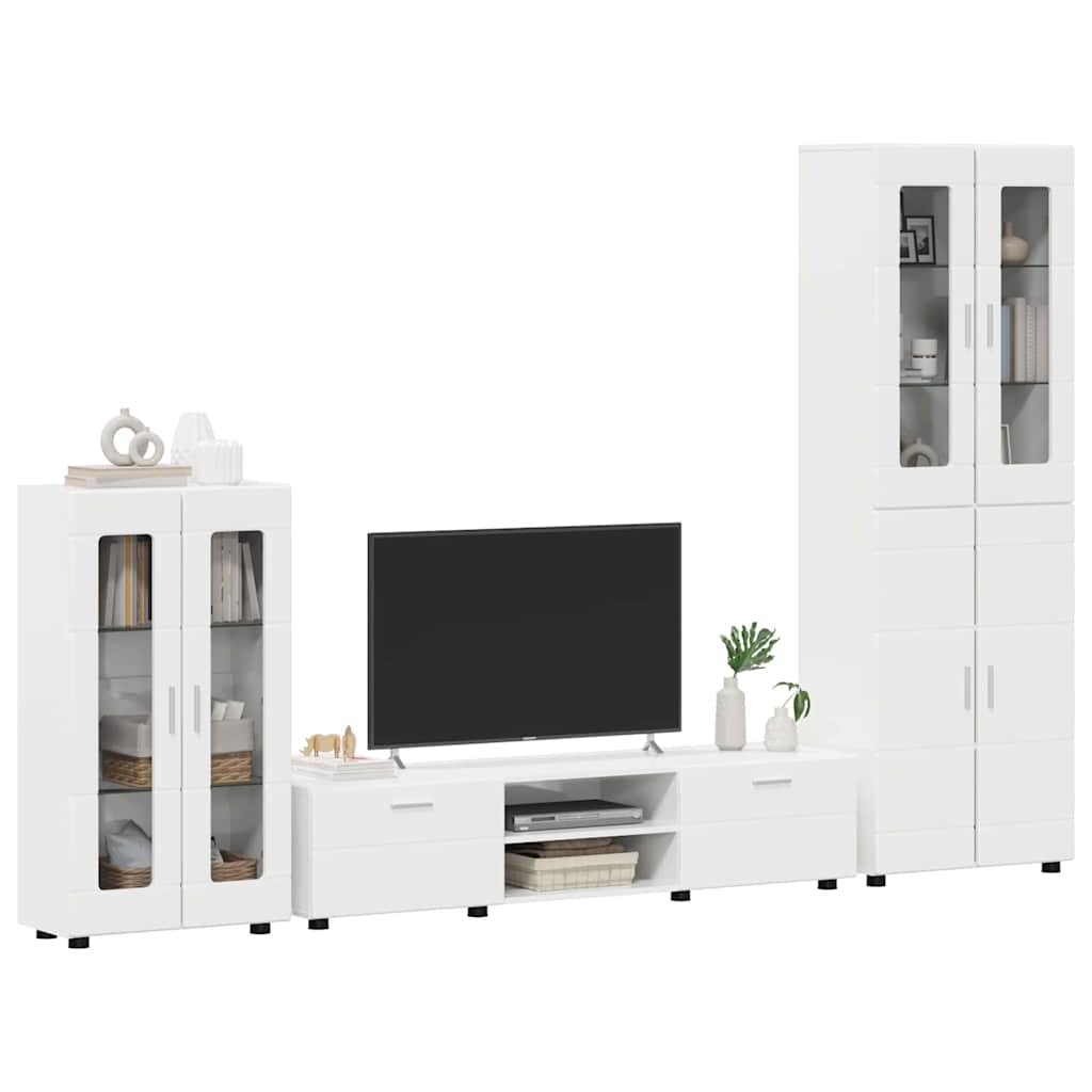 TV szekrény garnitúra FLORIN 3 pcs Magas Fényű Fehér Faanyag