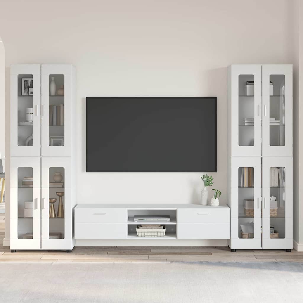 TV szekrény garnitúra FLORIN 3 pcs Magas Fényű Fehér Szerelt Fa