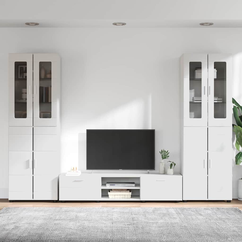 TV szekrény garnitúra FLORIN 3 pcs Magas Fényű Fehér Szerelt Fa