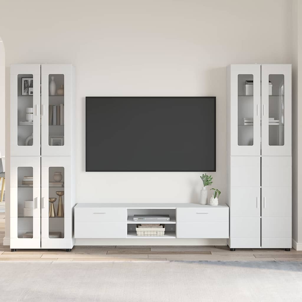 TV szekrény garnitúra FLORIN 3 pcs Magas Fényű Fehér Szerelt Fa