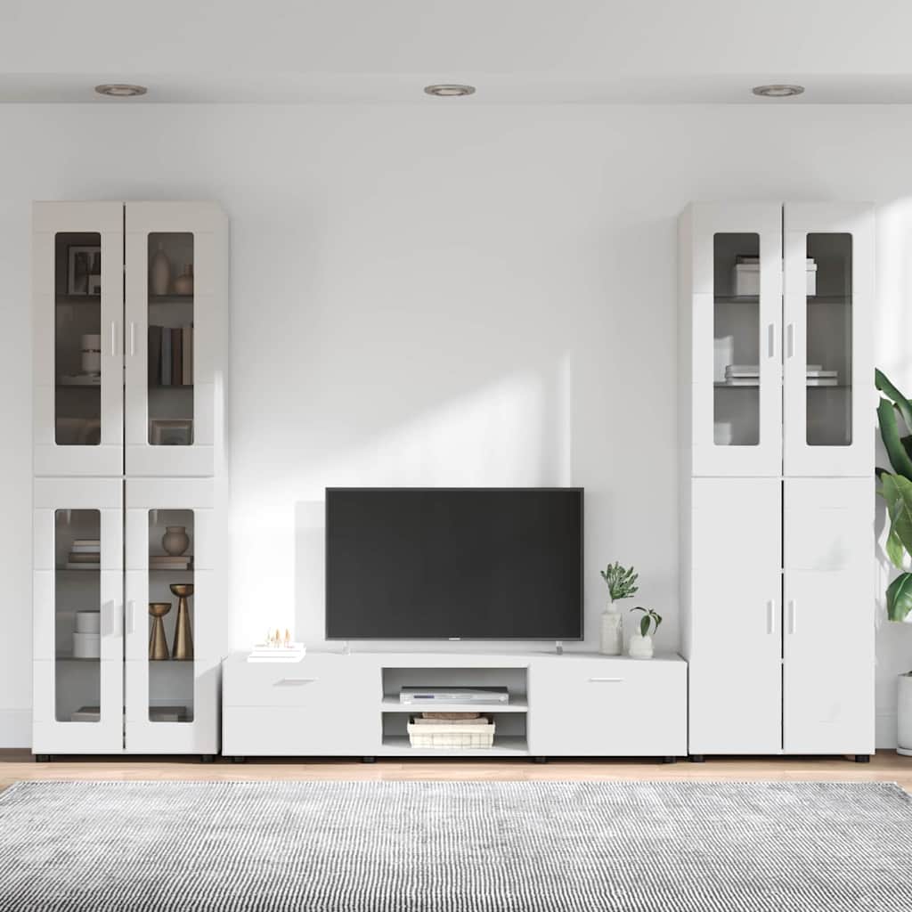 TV szekrény garnitúra FLORIN 3 pcs Magas Fényű Fehér Szerelt Fa