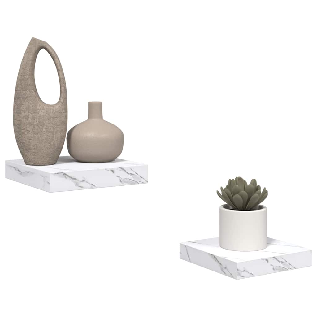 Falpolc Falra szerelhető 2 pcs Fehér márvány 23 x 23,5 x 3,8 cm