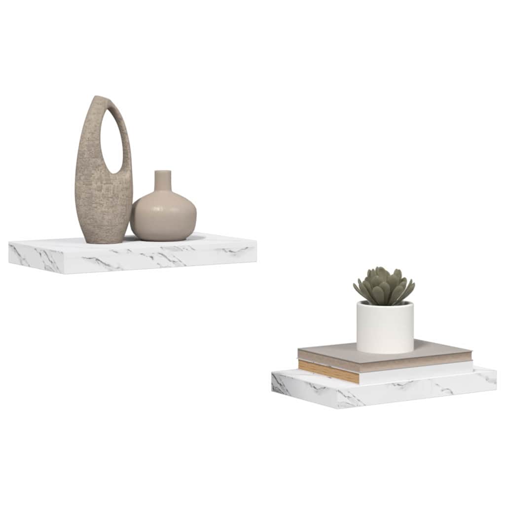 Falpolc Falra szerelhető 2 pcs Fehér márvány 40 x 23,5 x 3,8 cm