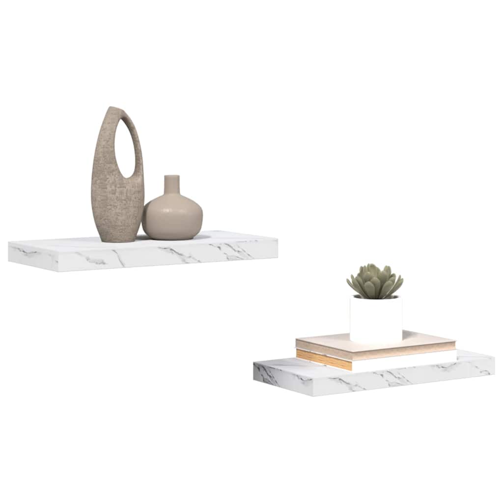 Falpolc Falra szerelhető 2 pcs Fehér márvány 50 x 23,5 x 3,8 cm