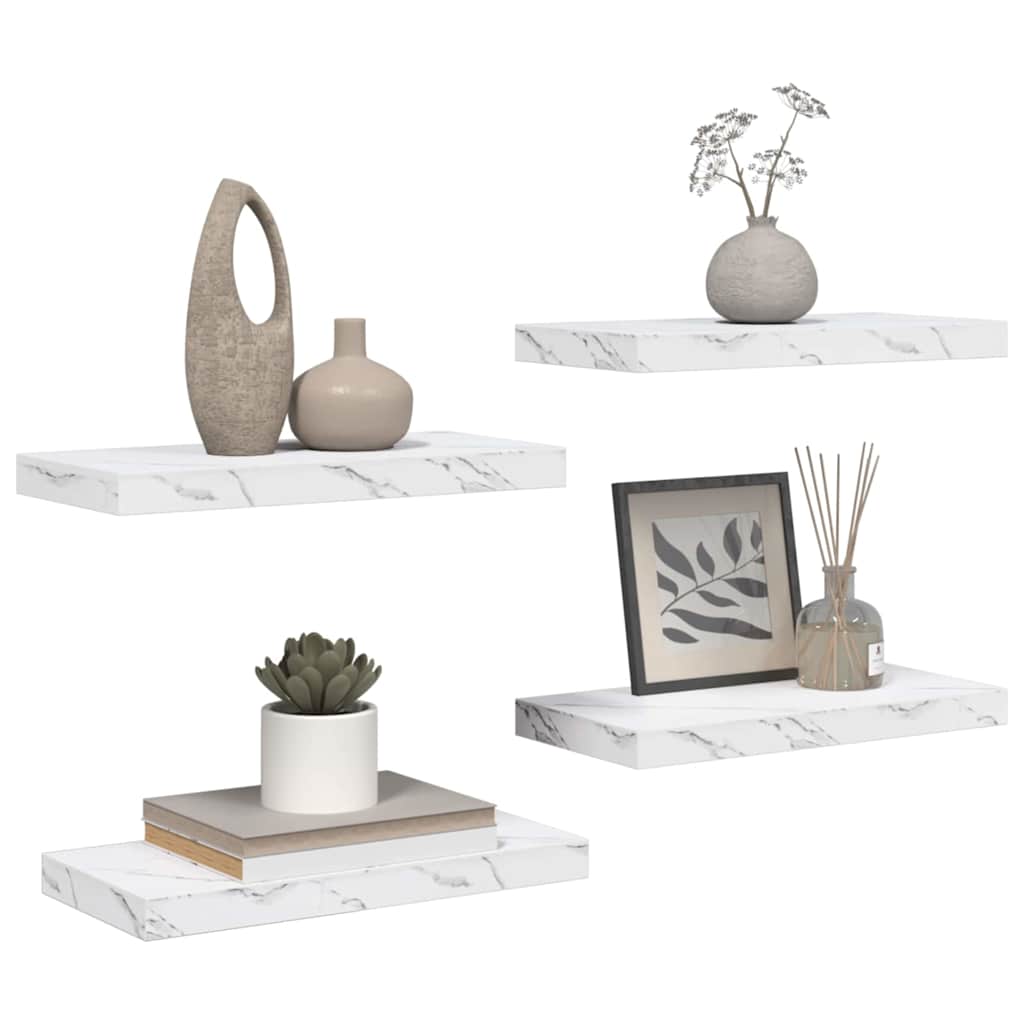 Falpolc Falra szerelhető 4 pcs Fehér márvány 50 x 23,5 x 3,8 cm