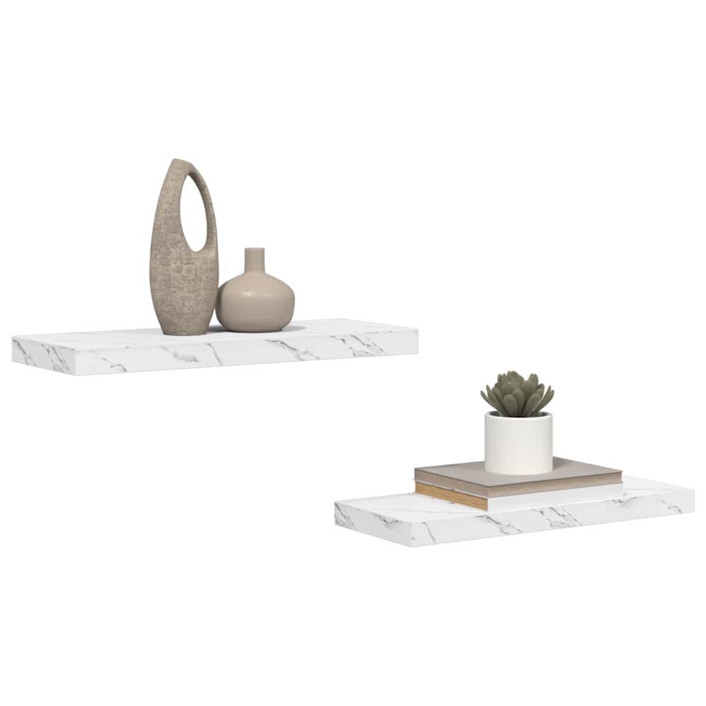 Falpolc Falra szerelhető 2 pcs Fehér márvány 60 x 23,5 x 3,8 cm