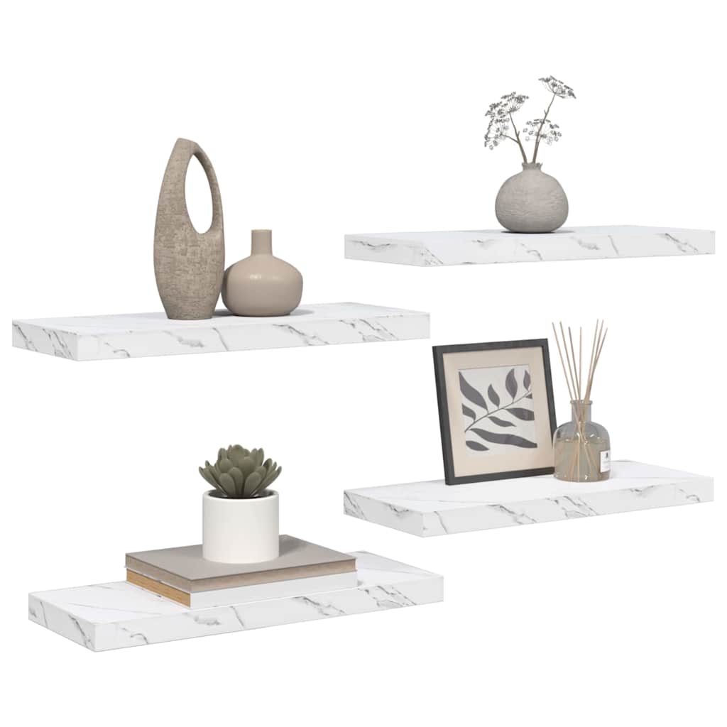Falpolc Falra szerelhető 4 pcs Fehér márvány 60 x 23,5 x 3,8 cm