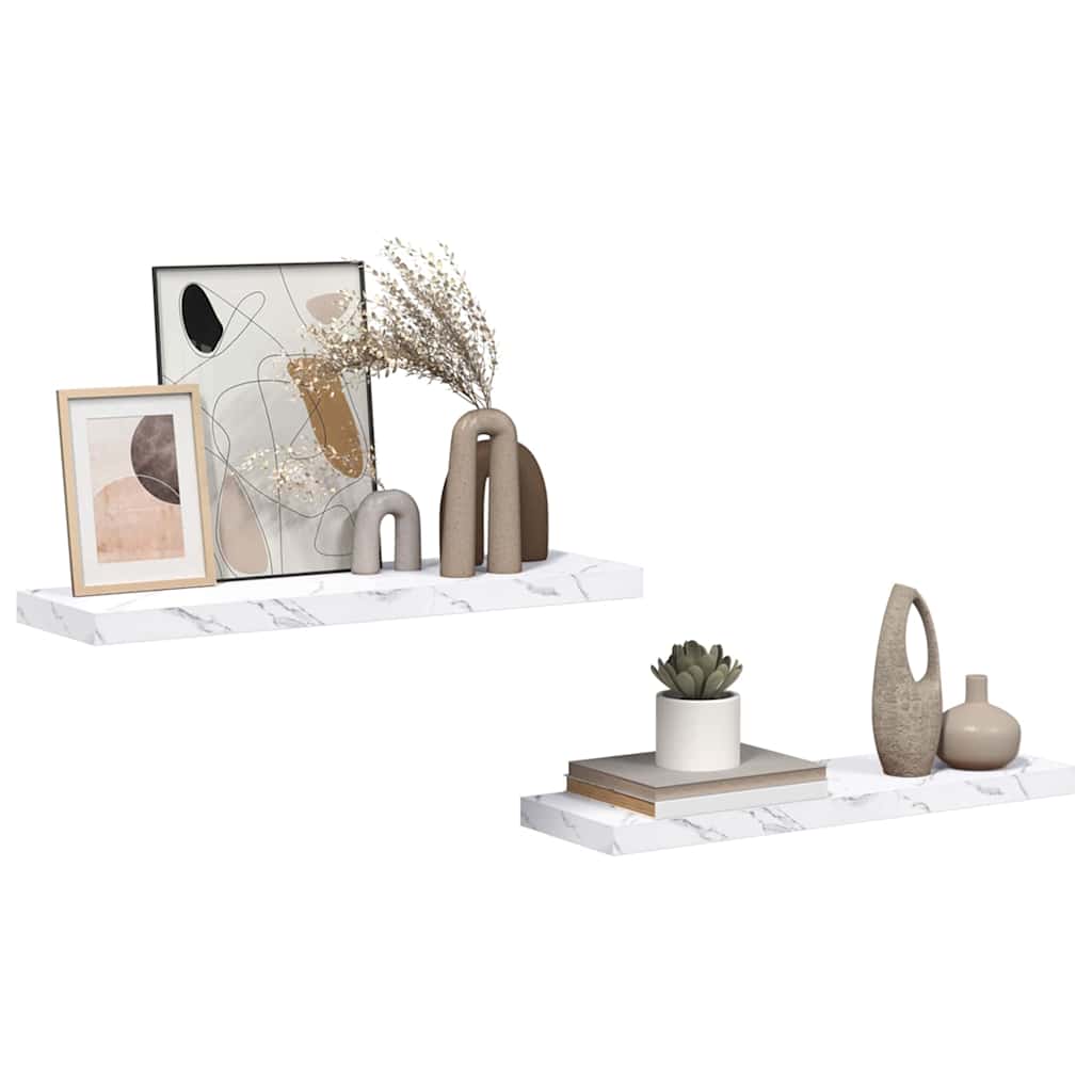 Falpolc Falra szerelhető 2 pcs Fehér márvány 80 x 23,5 x 3,8 cm