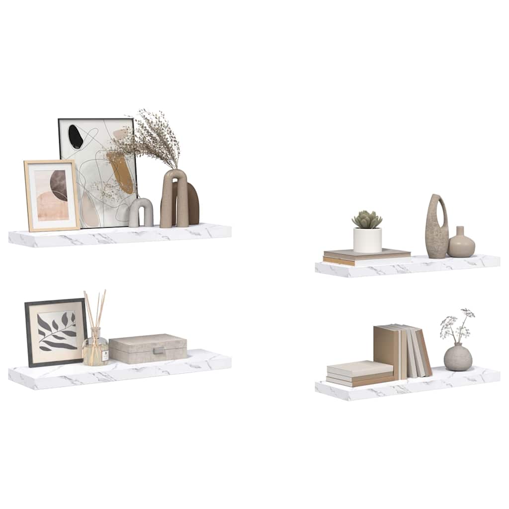 Falpolc Falra szerelhető 4 pcs Fehér márvány 80 x 23,5 x 3,8 cm