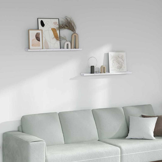 Falpolc polcokkal 2 pcs Fehér márvány 80 x 9 x 3 cm Faanyag