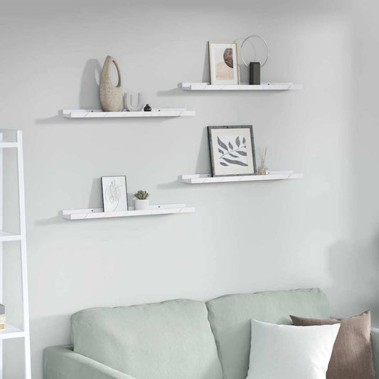 Falpolc polcokkal 4 pcs Fehér márvány 60 x 9 x 3 cm Faanyag