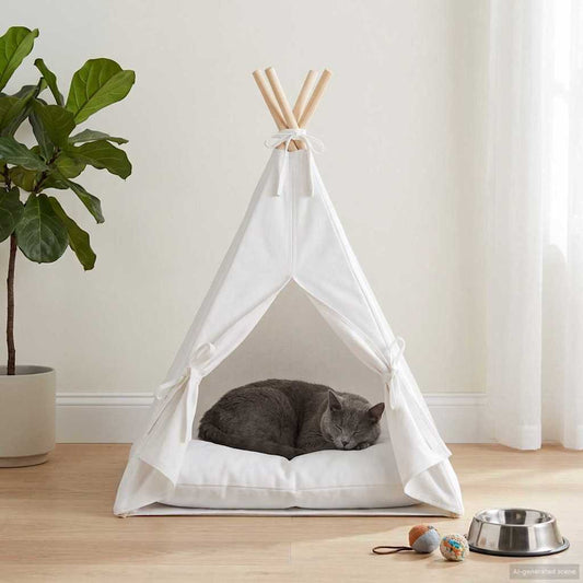 Kiskedvenc teepee párnával Fehér 40 x 40 x 50 cm Poliészter
