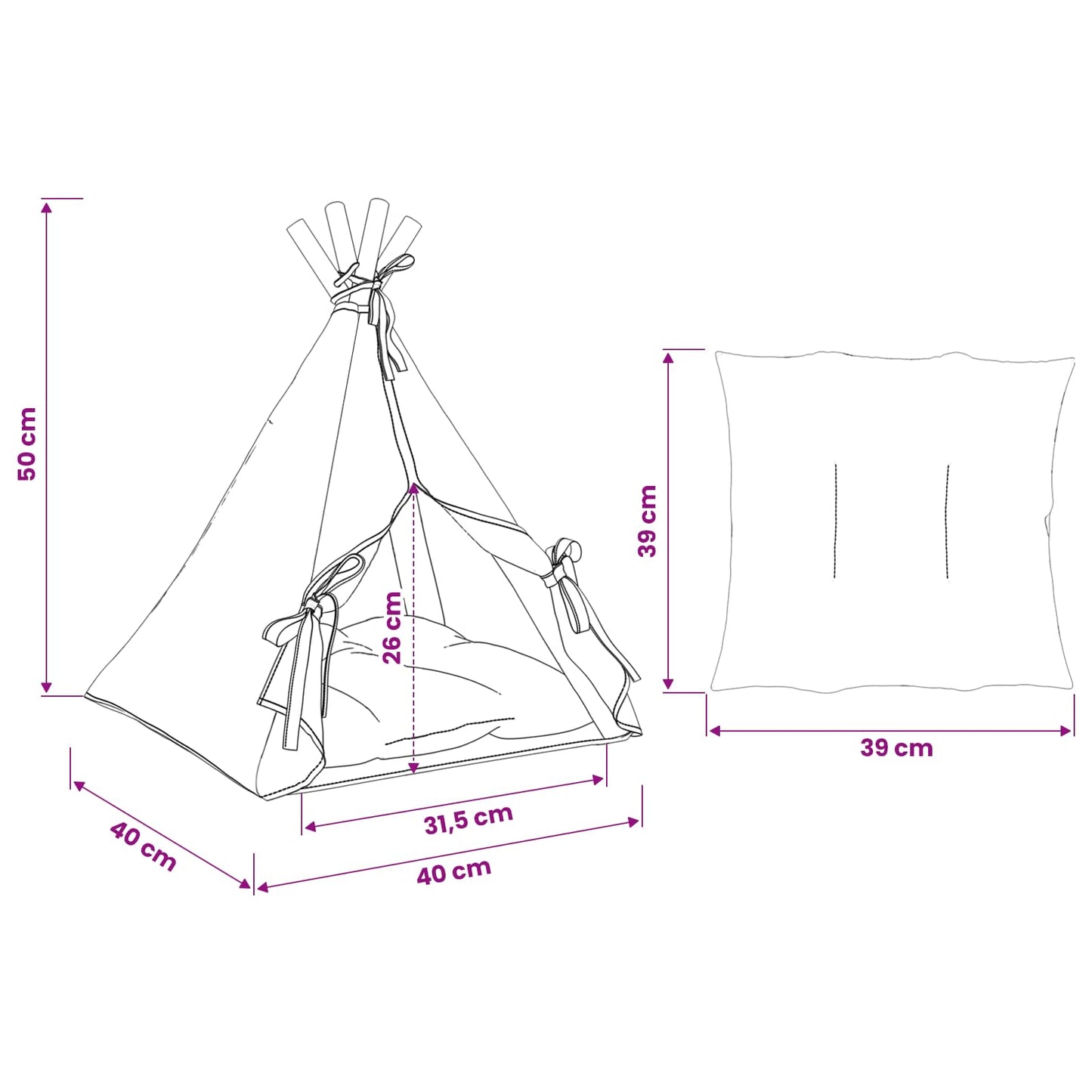 Kiskedvenc teepee párnával Fehér 40 x 40 x 50 cm Poliészter
