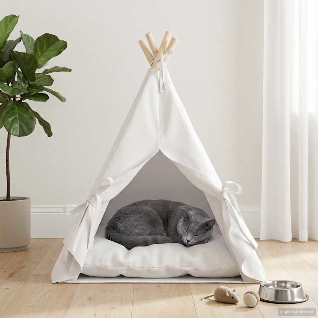 Kiskedvenc teepee párnával Fehér 50 x 50 x 60 cm Poliészter