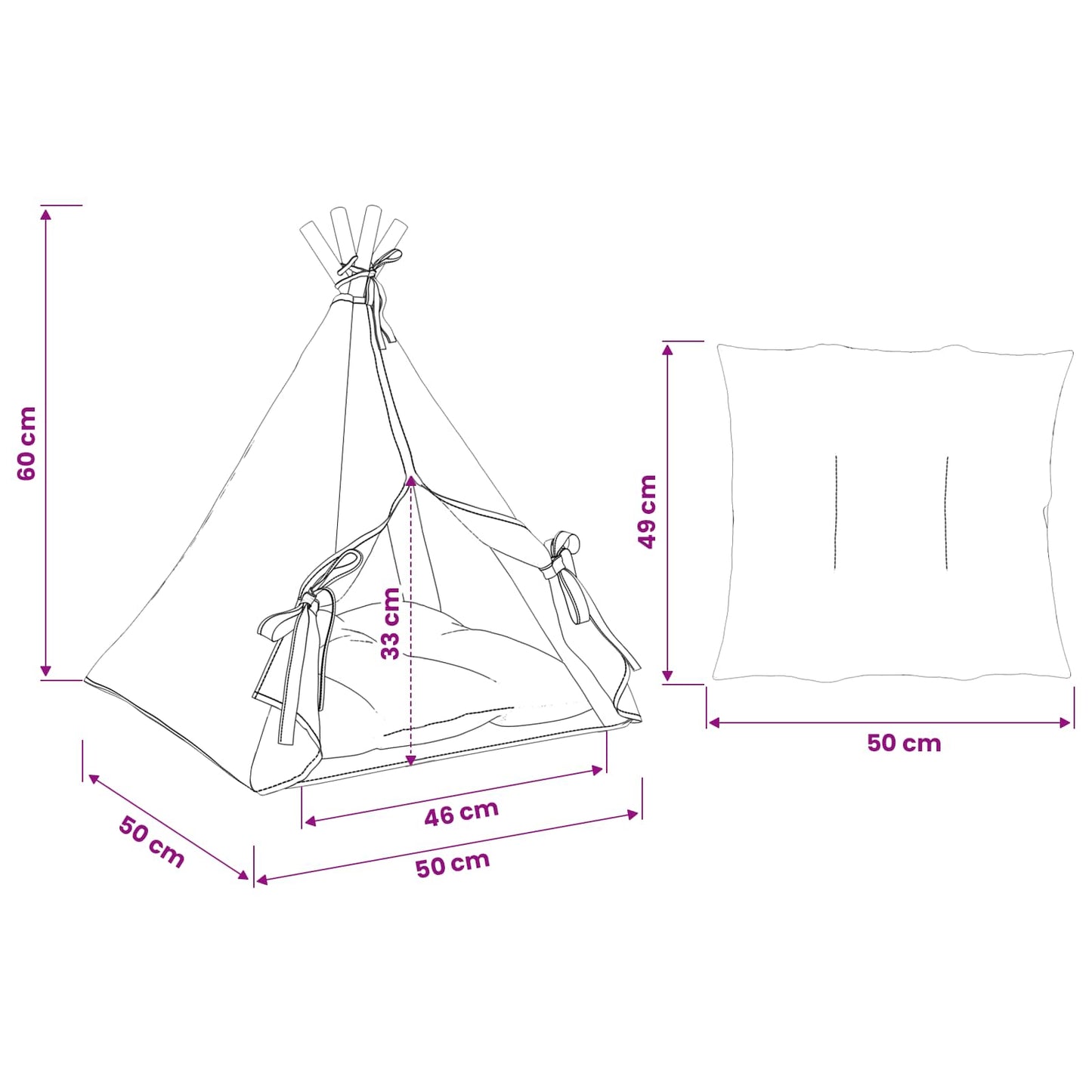 Kiskedvenc teepee párnával Fehér 50 x 50 x 60 cm Poliészter