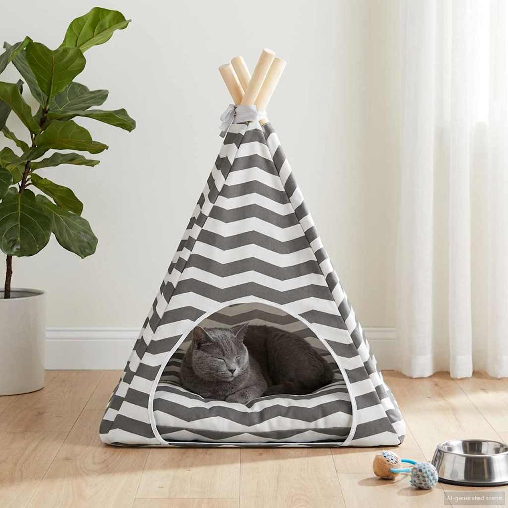 Kiskedvenc teepee párnával Fehér és Szürke 40 x 40 x 50 cm
