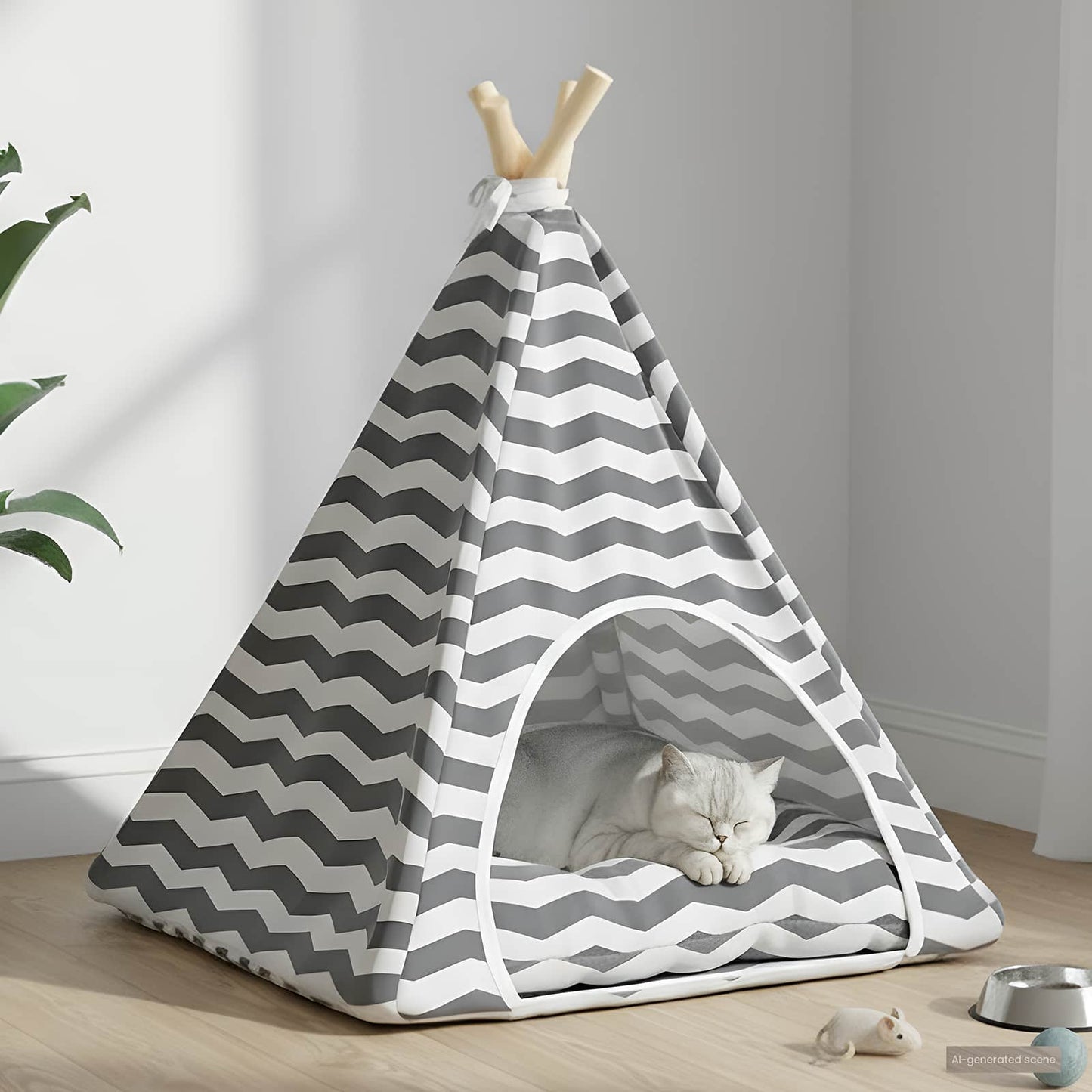 Kiskedvenc teepee párnával Fehér és Szürke 50 x 50 x 60 cm