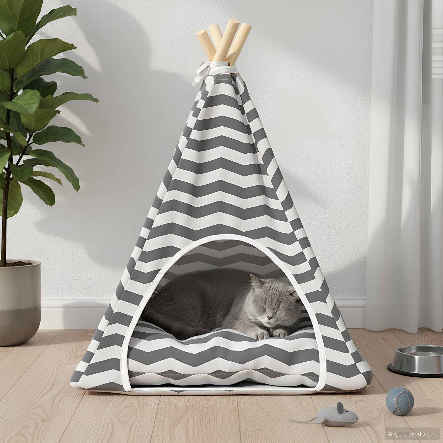 Kiskedvenc teepee párnával Fehér és Szürke 50 x 50 x 60 cm