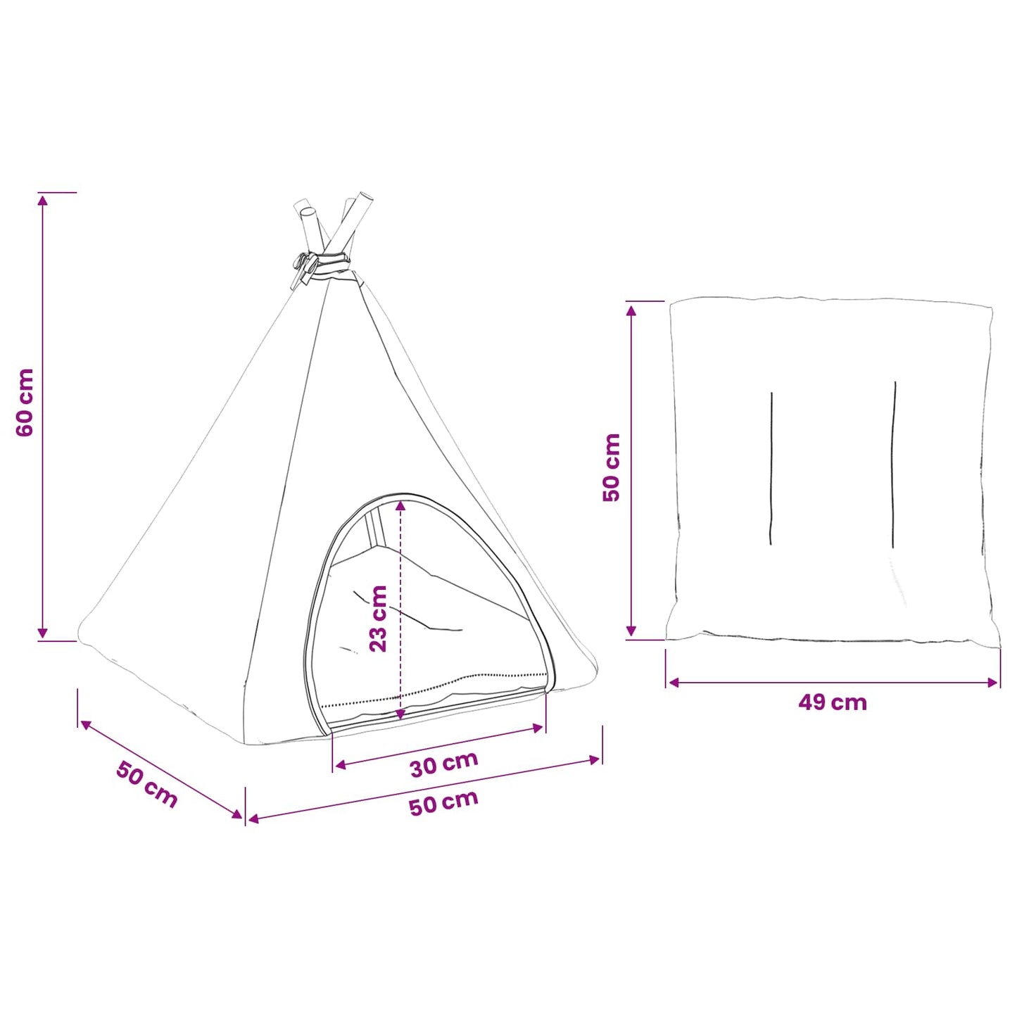 Kiskedvenc teepee párnával Fehér és Szürke 50 x 50 x 60 cm