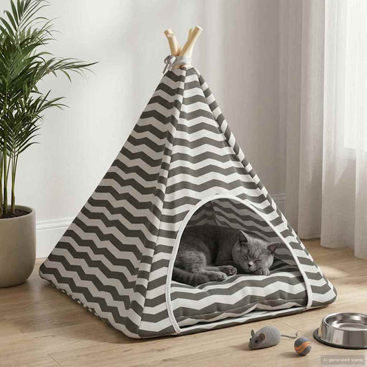 Kiskedvenc teepee párnával Fehér és Szürke 60 x 60 x 70 cm