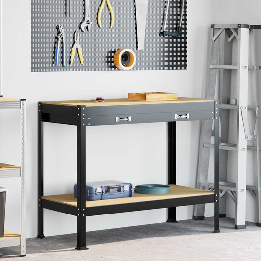 Munkapad fiókkal Fekete 114 x 54 x 91 cm Mérnöki fa és fém