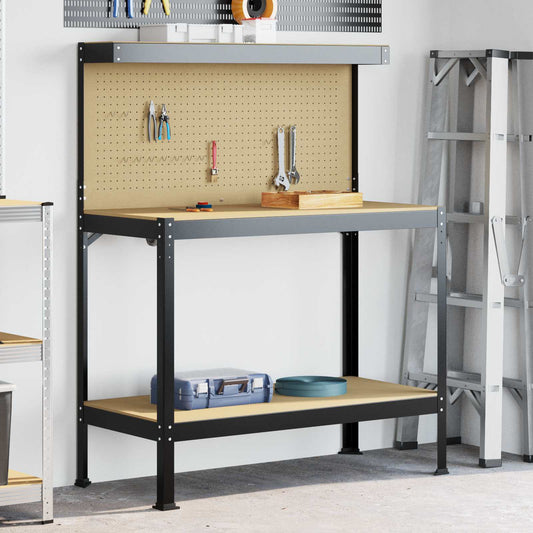 Munkapad polcokkal Fekete 114 x 54 x 145 cm Mérnöki fa és fém