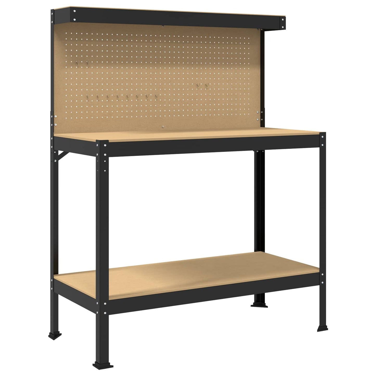 Munkapad polcokkal Fekete 114 x 54 x 145 cm Mérnöki fa és fém