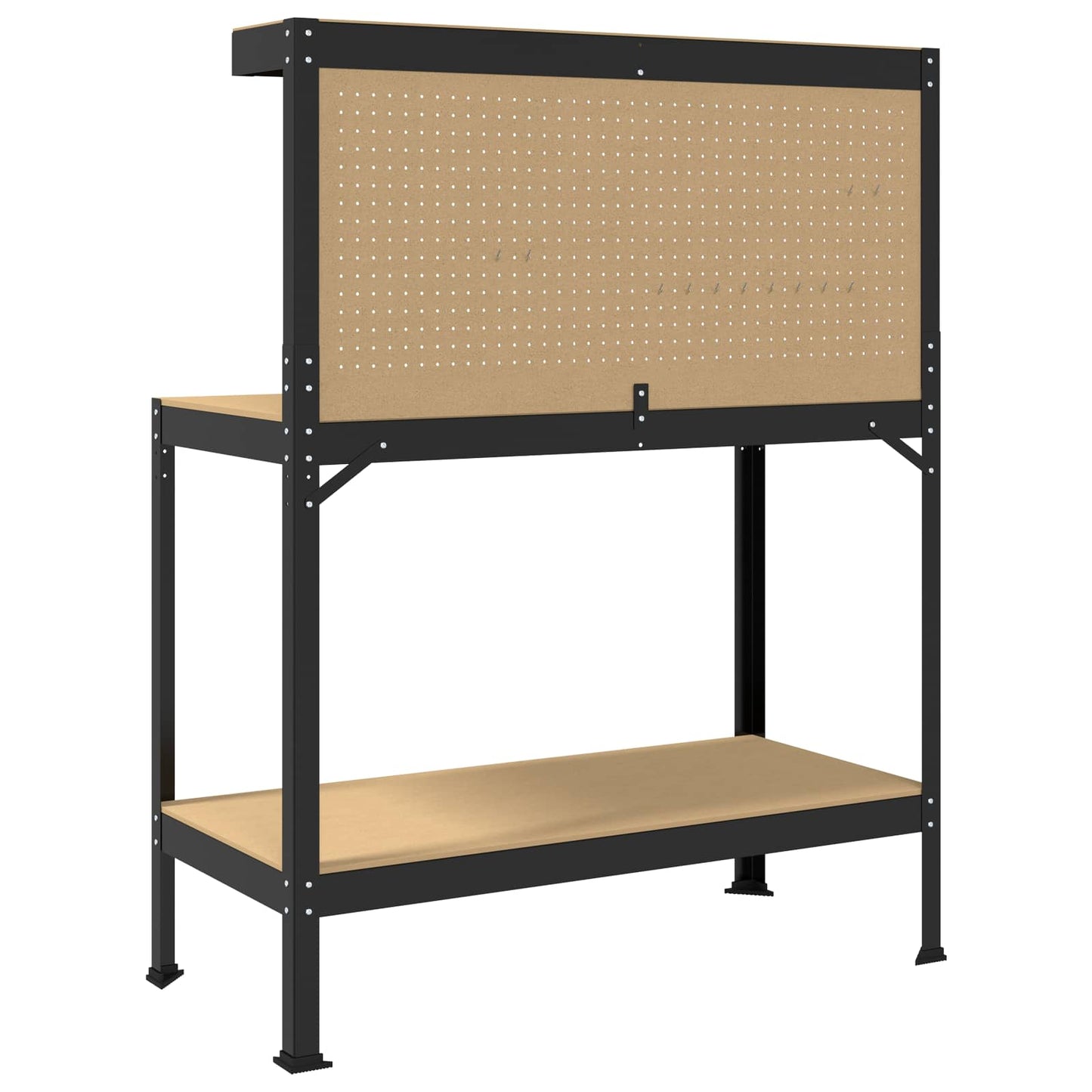 Munkapad polcokkal Fekete 114 x 54 x 145 cm Mérnöki fa és fém