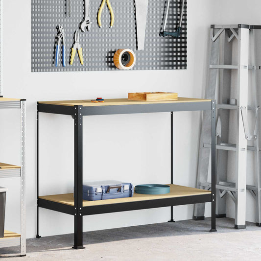 Munkapad polcokkal Fekete 115 x 55 x 91 cm Mérnöki fa és fém