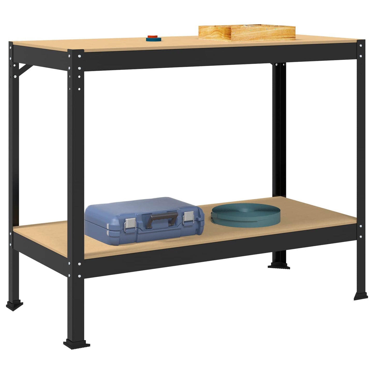 Munkapad polcokkal Fekete 115 x 55 x 91 cm Mérnöki fa és fém