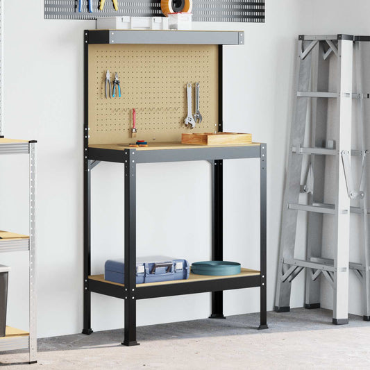 Munkapad polcokkal Fekete 81 x 41 x 145 cm Mérnöki fa és fém
