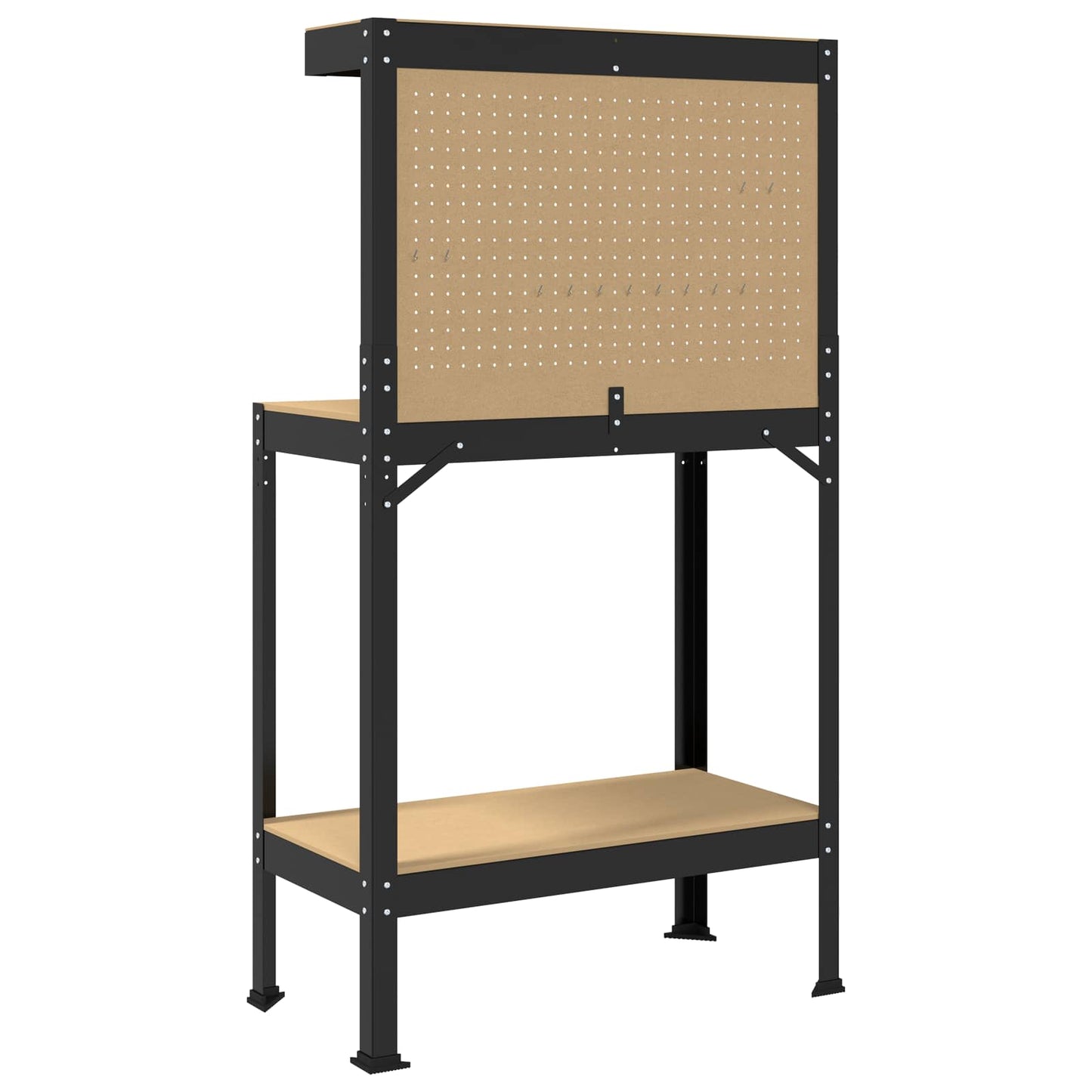 Munkapad polcokkal Fekete 81 x 41 x 145 cm Mérnöki fa és fém