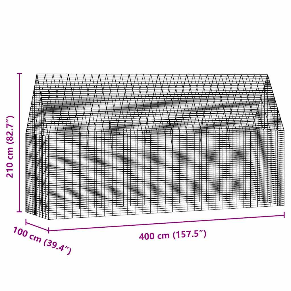 Nyúl Ketrec Ezüst 400 x 100 x 210 cm Horganyzott acél