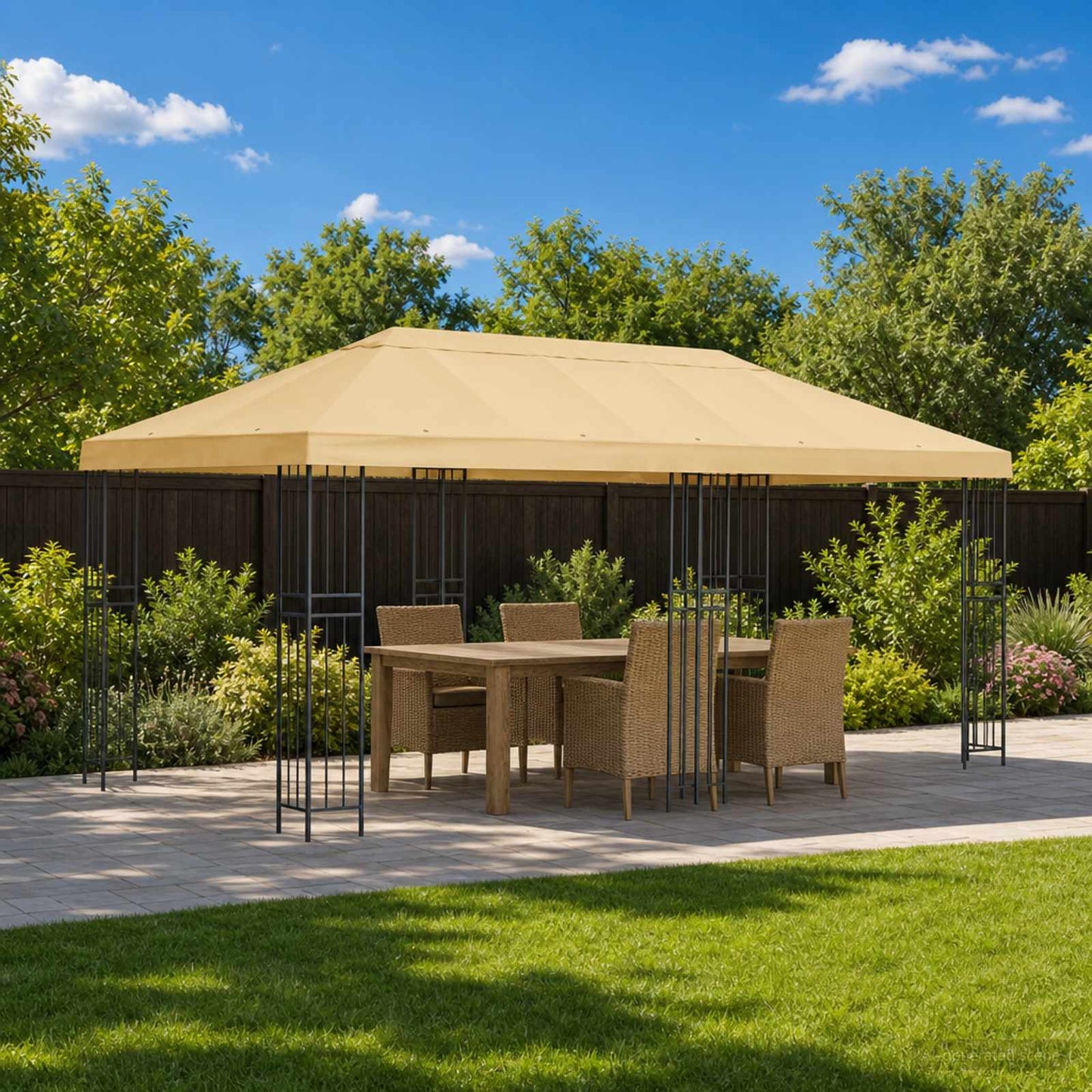 Pavilon napellenző fedél 6 x 3 m Krémszínű Poliészter 190 gsm