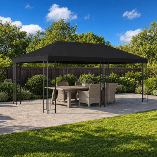 Pavilon napellenző fedél 6 x 3 m Fekete Poliészter 190 gsm