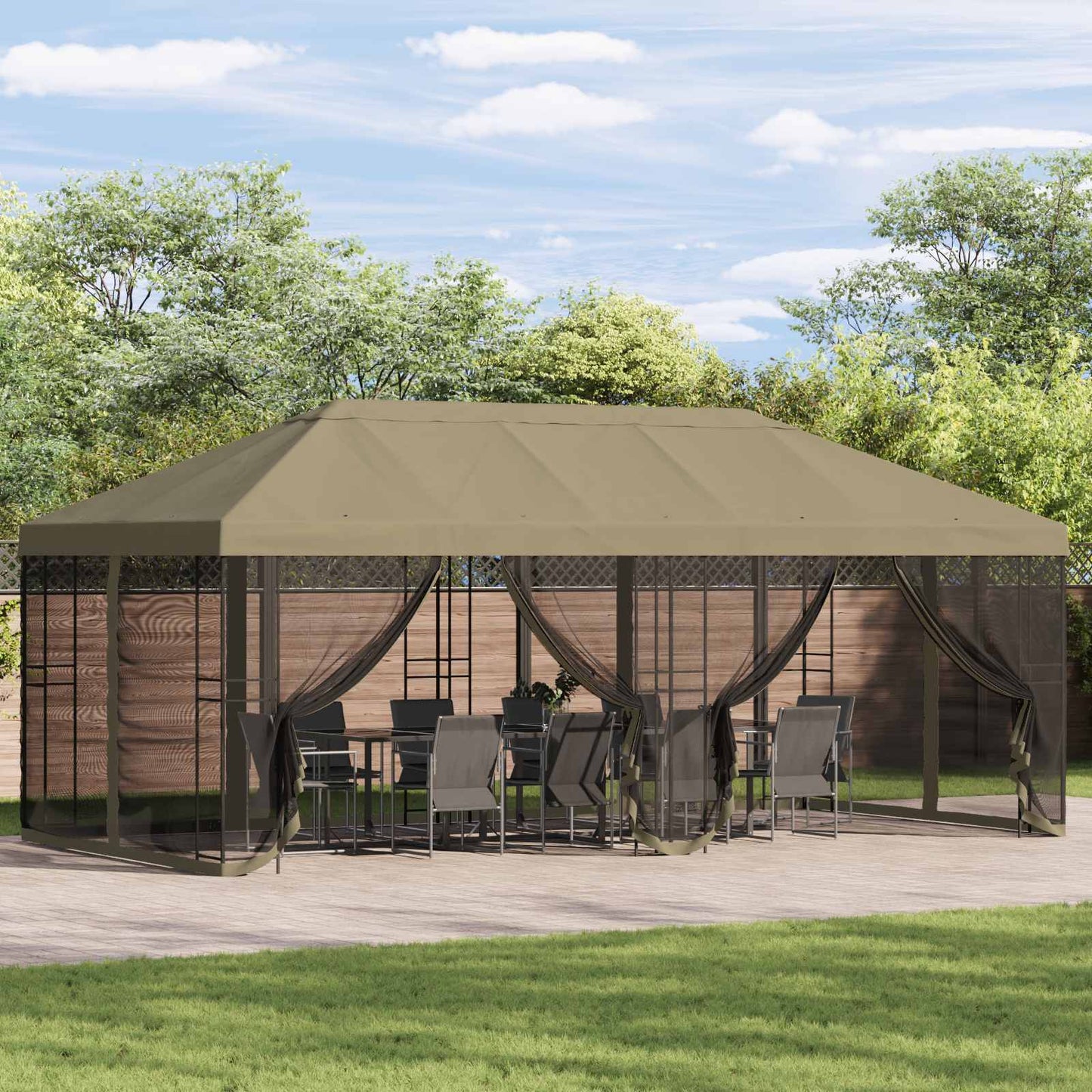 Napernyő ponyva oldalfalakkal 6 x 3 m Bézs Poliészter 190 gsm