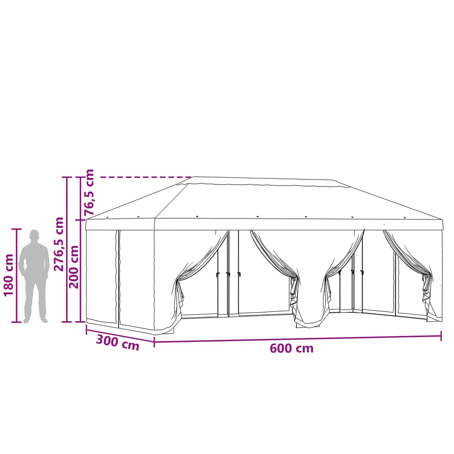 Napernyő ponyva oldalfalakkal 6 x 3 m Kék Poliészter 190 gsm