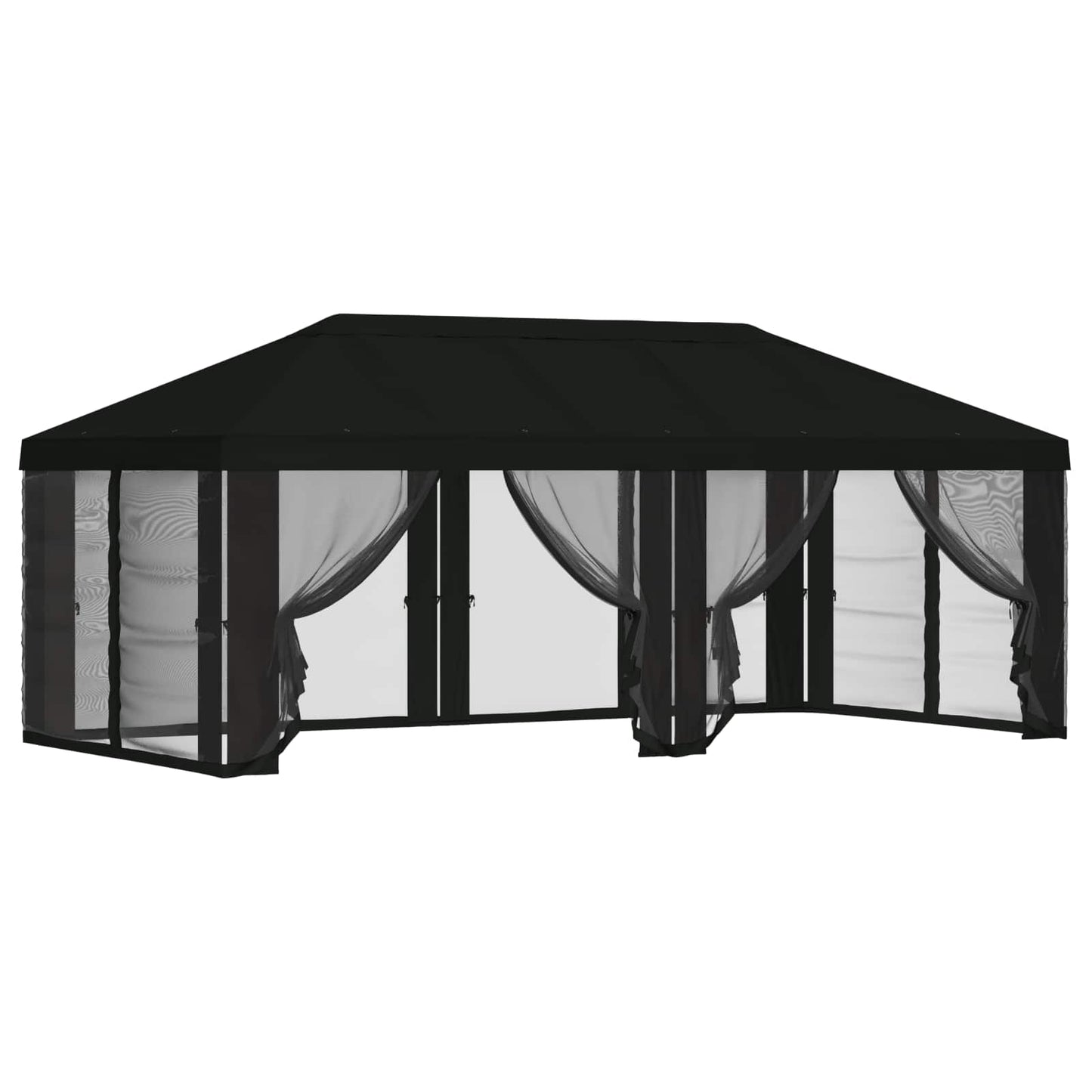 Napernyő ponyva oldalfalakkal 6 x 3 m Fekete Poliészter 190 gsm