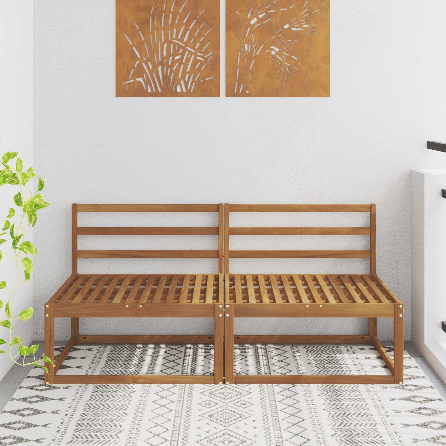 2 Darab Kültéri középső kanapé Természetes 158 x 83 x 73 cm