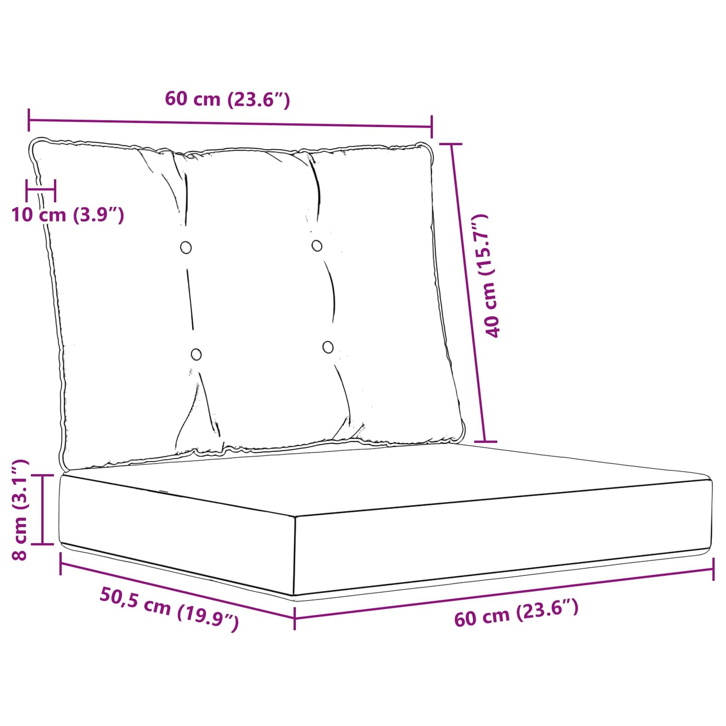 Kültéri kanapé párna Poliészter Piros 60 x 50,5 x 8 cm