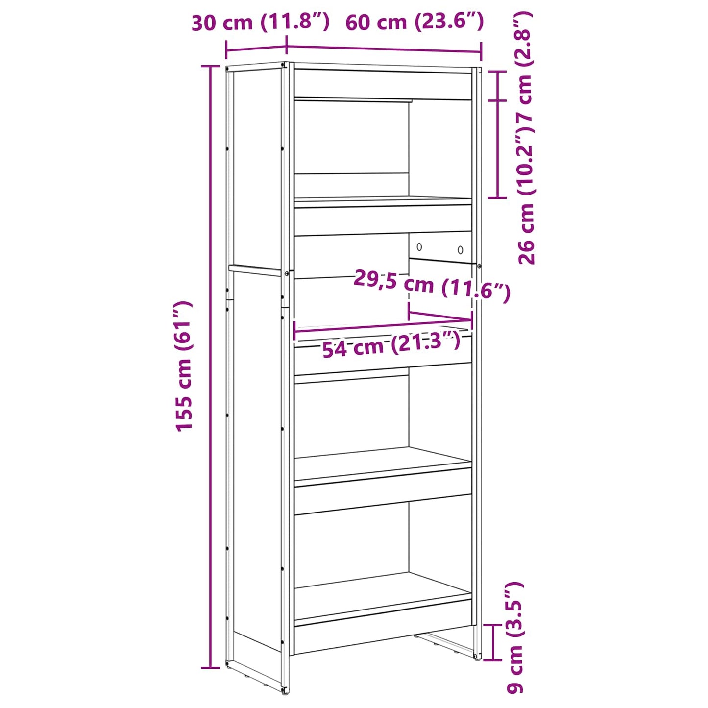 Könyvespolc 60 x 30 x 155 cm Szerelt Fa Füstös tölgy