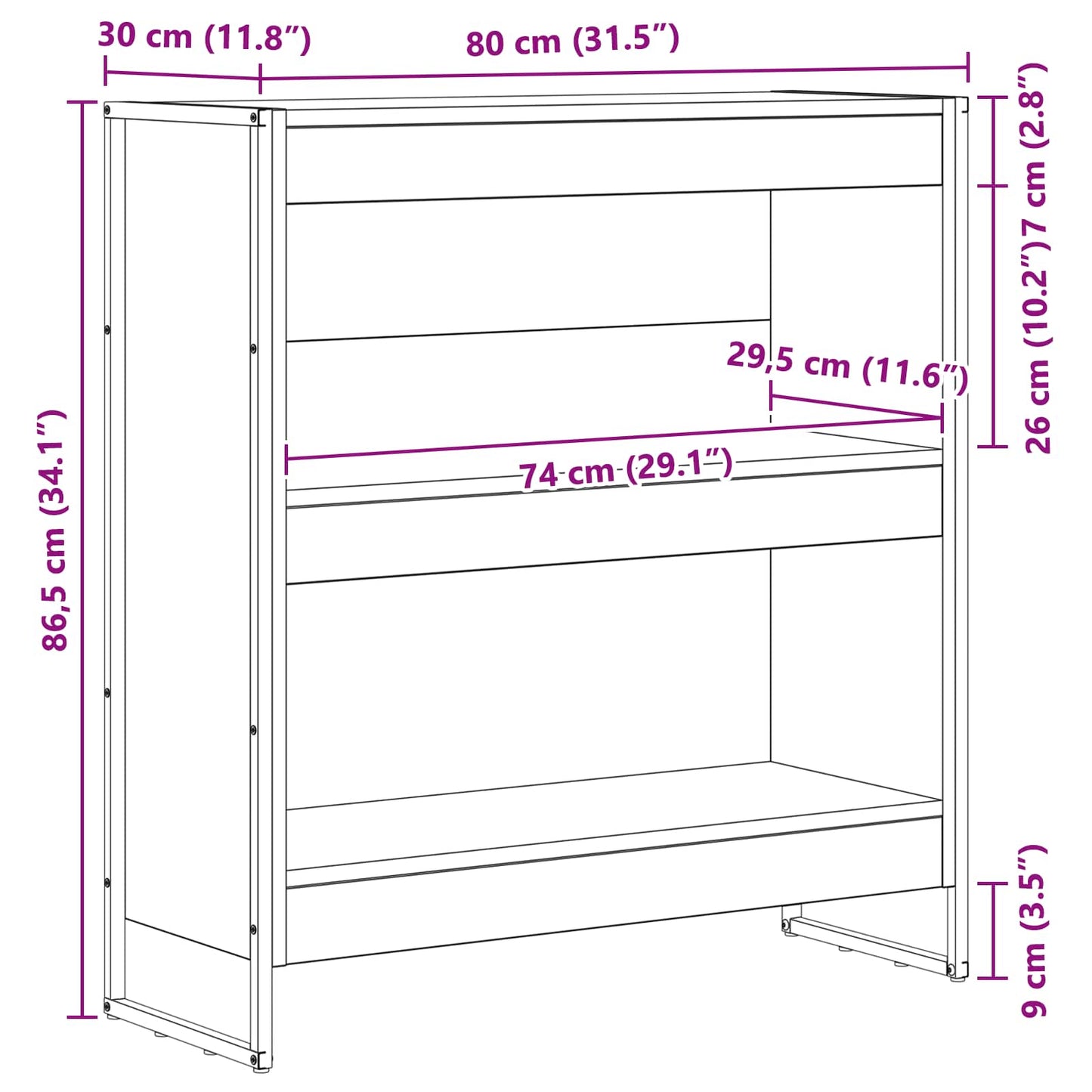 Könyvespolc 80 x 30 x 86,5 cm Szerelt Fa Füstös tölgy